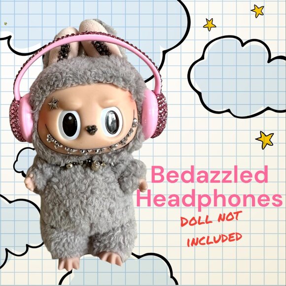 Pink Bedazzled Rhinestone Embellished Headphones for your Labubu - Picture 1 of 7